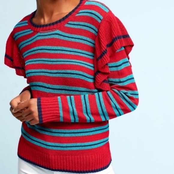 Like new! Anthropologie Harlyn striped sweater with ruffle sleeve detail! Sz XS - Picture 9 of 9